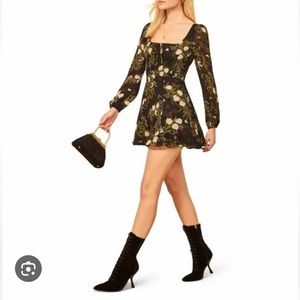 Reformation Wilder Anastasia black floral mini dress